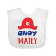thumbnail image 1 of Inktastic Ahoy Matey, Pirate Hat, Skull and Bones, Pirates Boys or Girls Baby Bib, 1 of 4