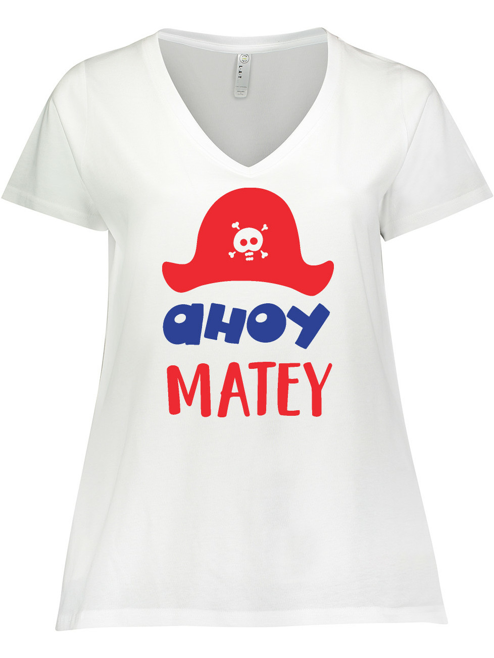 Inktastic Ahoy Matey, Pirate Hat, Skull and Bones, Pirates Women's Plus Size V-Neck T-Shirt - image 1 of 4