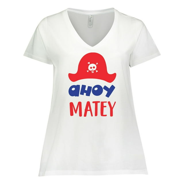 Inktastic Ahoy Matey, Pirate Hat, Skull and Bones, Pirates Women's Plus Size V-Neck T-Shirt