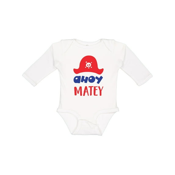 Inktastic Ahoy Matey, Pirate Hat, Skull and Bones - Red Blue Boys or Girls Long Sleeve Baby Bodysuit
