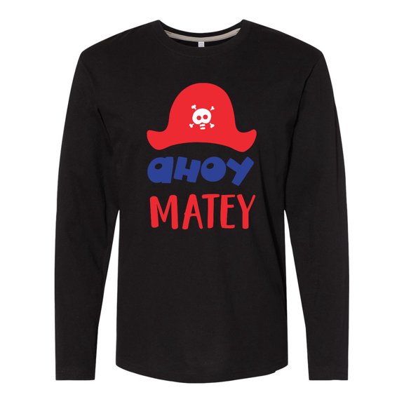 Inktastic Ahoy Matey, Pirate Hat, Skull and Bones - Red Blue Long Sleeve T-Shirt