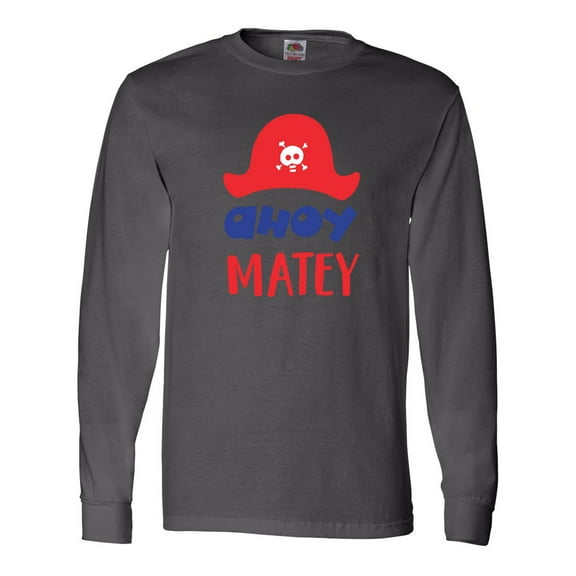 Inktastic Ahoy Matey, Pirate Hat, Skull and Bones - Red Blue Long Sleeve T-Shirt