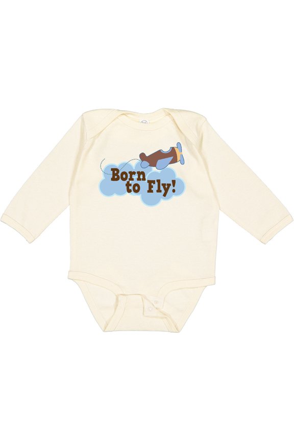 Airplane Future Pilot Born to Fly Boys Long Sleeve Baby Bodysuit