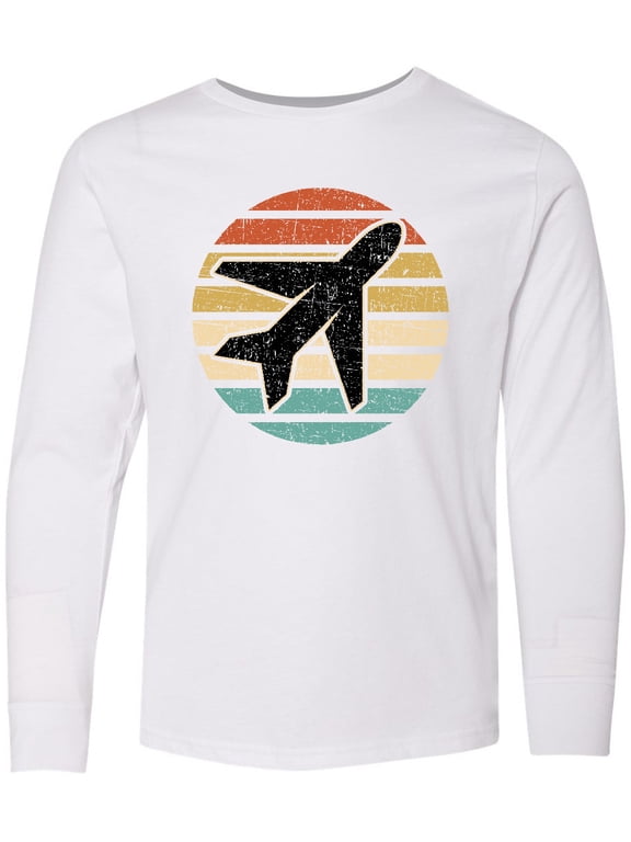 Airplane Pilot Vintage Sunset Long Sleeve Youth T-Shirt
