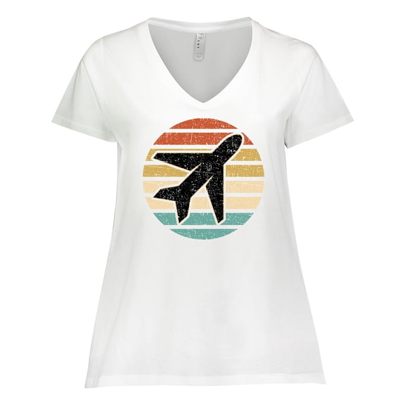 Inktastic Airplane Pilot Vintage Sunset Women's Plus Size V-Neck T-Shirt