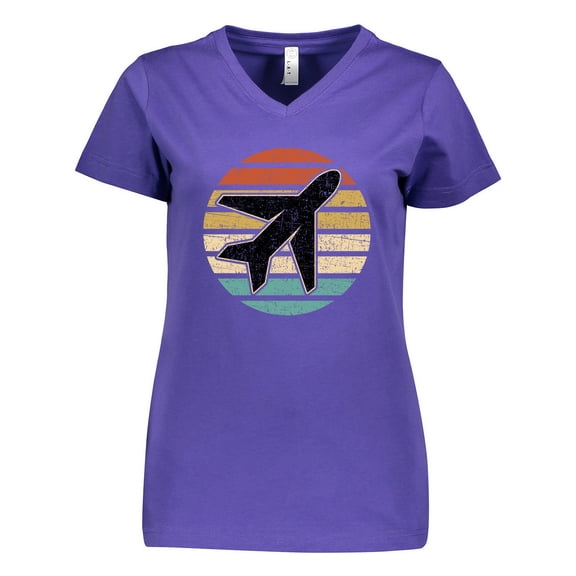 Inktastic Airplane Pilot Vintage Sunset Women's V-Neck T-Shirt