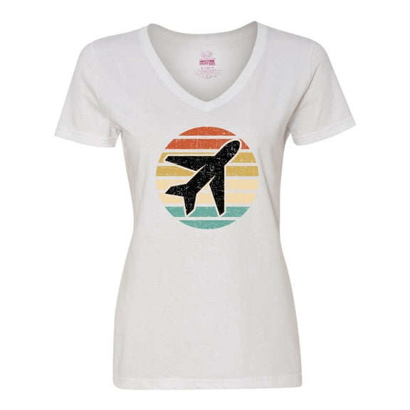 Inktastic Airplane Pilot Vintage Sunset Women's V-Neck T-Shirt