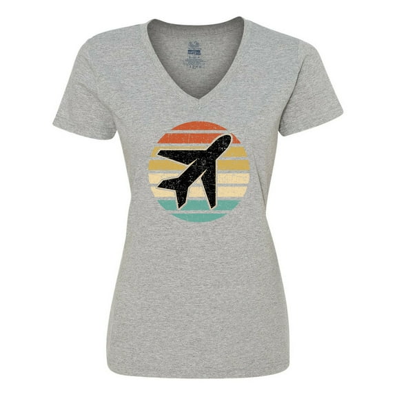Inktastic Airplane Pilot Vintage Sunset Women's V-Neck T-Shirt