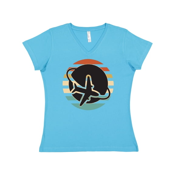 Inktastic Airplane Trip Vintage Travel Women's V-Neck T-Shirt