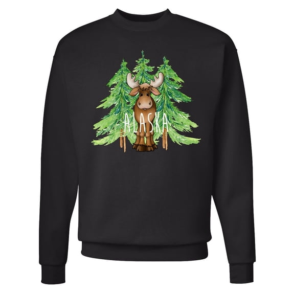 Inktastic Alaska Moose and Trees Adult Sweatshirt