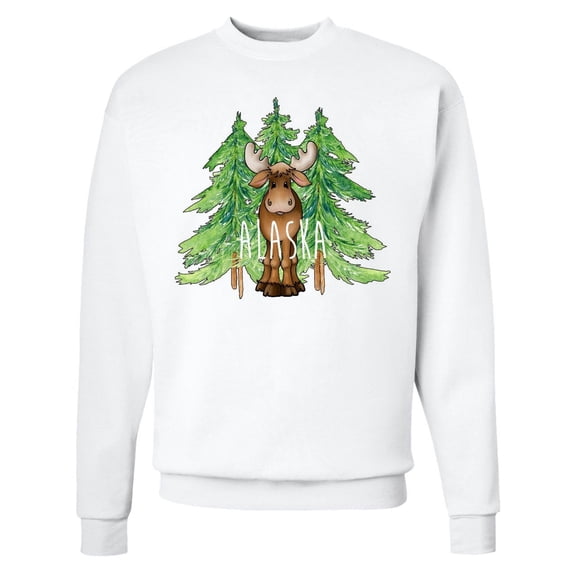 Inktastic Alaska Moose and Trees Adult Sweatshirt