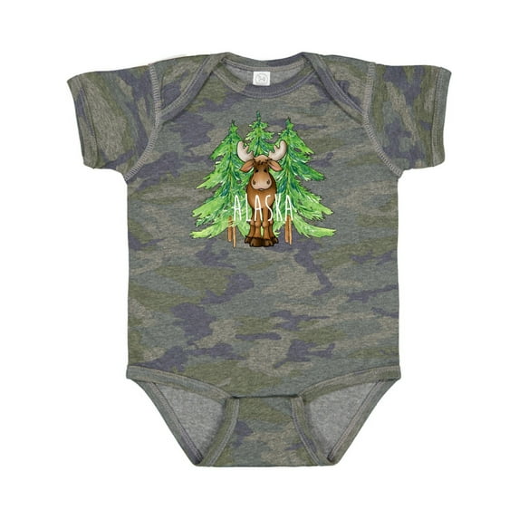Inktastic Alaska Moose and Trees Boys or Girls Baby Bodysuit