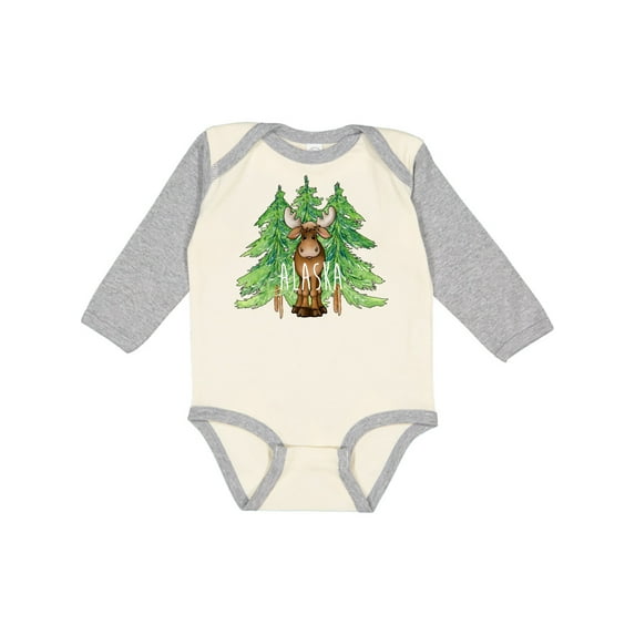 Inktastic Alaska Moose and Trees Boys or Girls Long Sleeve Baby Bodysuit