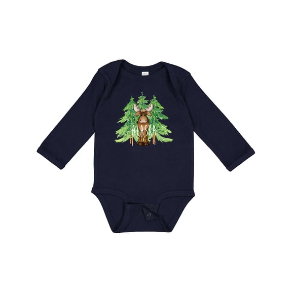 Inktastic Alaska Moose and Trees Boys or Girls Long Sleeve Baby Bodysuit