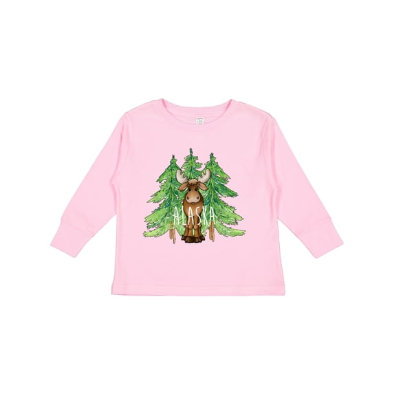 Inktastic Alaska Moose and Trees Boys or Girls Long Sleeve Toddler T-Shirt