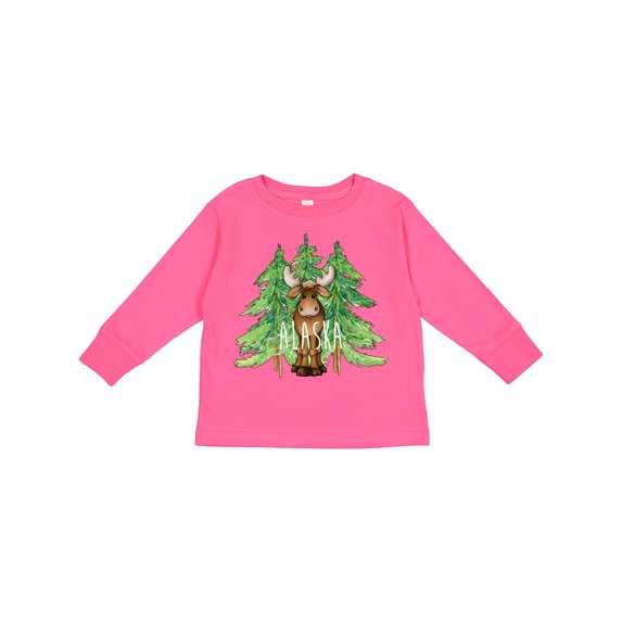 Inktastic Alaska Moose and Trees Boys or Girls Long Sleeve Toddler T-Shirt