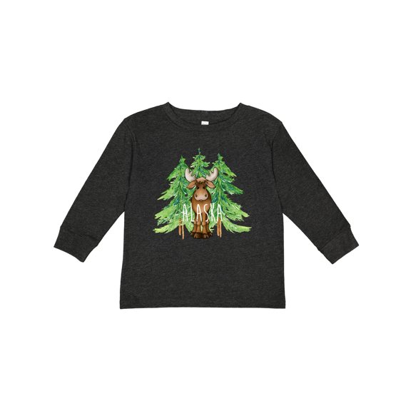 Inktastic Alaska Moose and Trees Boys or Girls Long Sleeve Toddler T-Shirt
