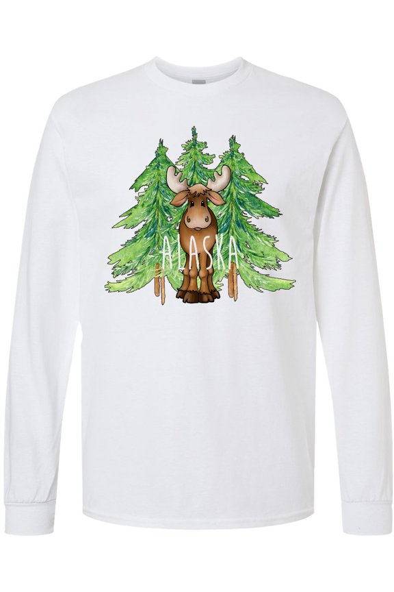 Alaska Moose and Trees Long Sleeve T-Shirt