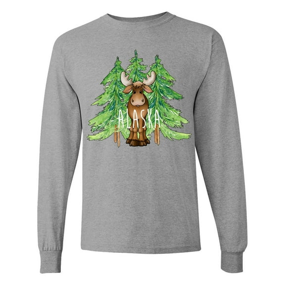 Inktastic Alaska Moose and Trees Long Sleeve T-Shirt