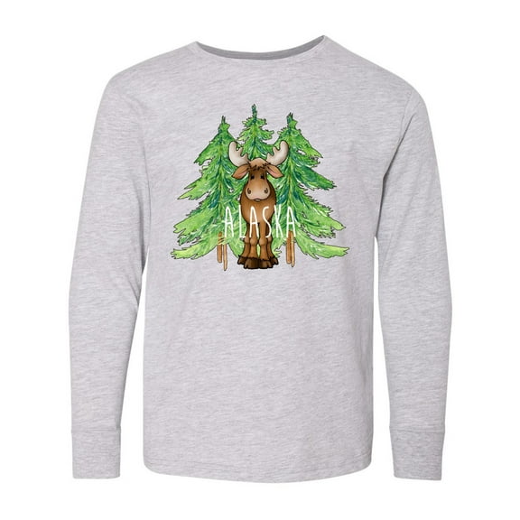 Inktastic Alaska Moose and Trees Long Sleeve Youth T-Shirt