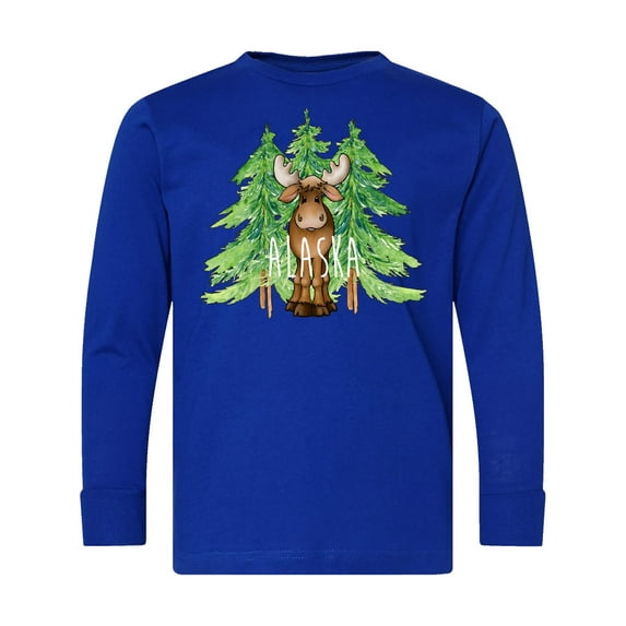 Inktastic Alaska Moose and Trees Long Sleeve Youth T-Shirt