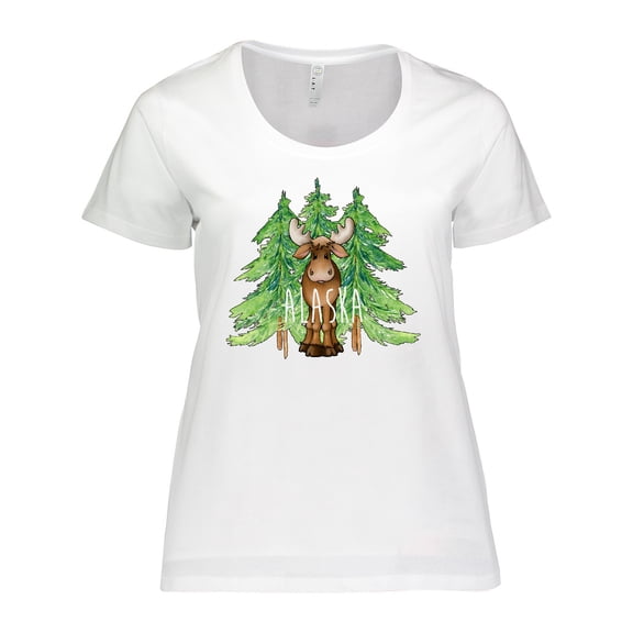 Inktastic Alaska Moose and Trees Women's Plus Size T-Shirt