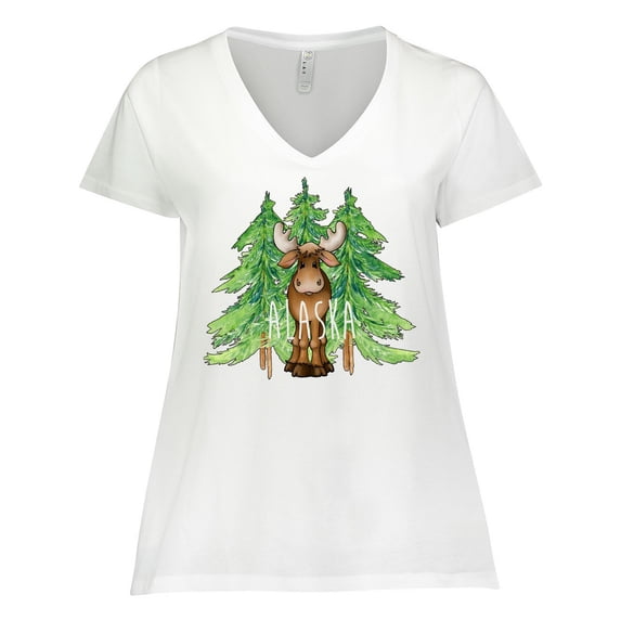 Inktastic Alaska Moose and Trees Women's Plus Size V-Neck T-Shirt