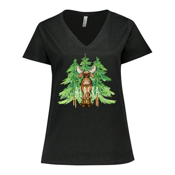 Inktastic Alaska Moose and Trees Women's Plus Size V-Neck T-Shirt