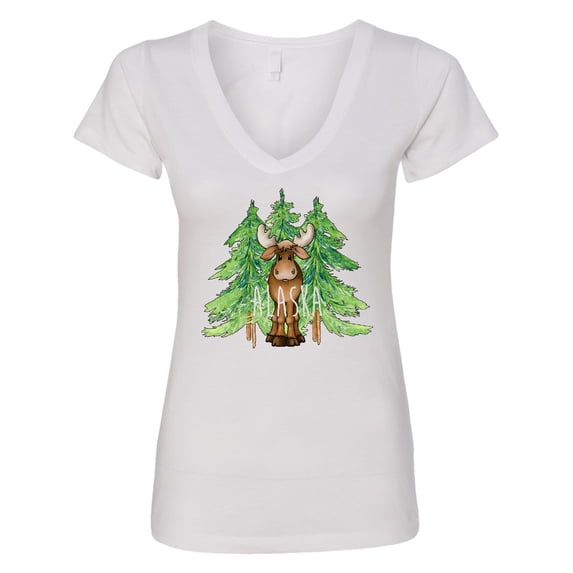 Inktastic Alaska Moose and Trees Women's V-Neck T-Shirt