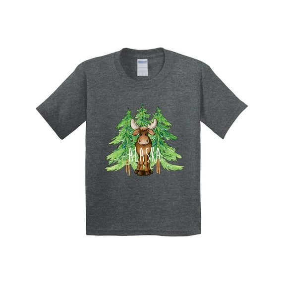 Inktastic Alaska Moose and Trees Youth T-Shirt