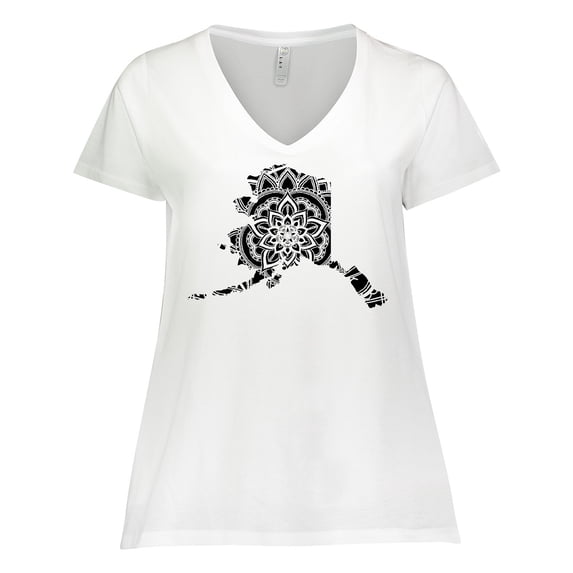 Inktastic Alaska Silhouette Mandala Women's Plus Size V-Neck T-Shirt