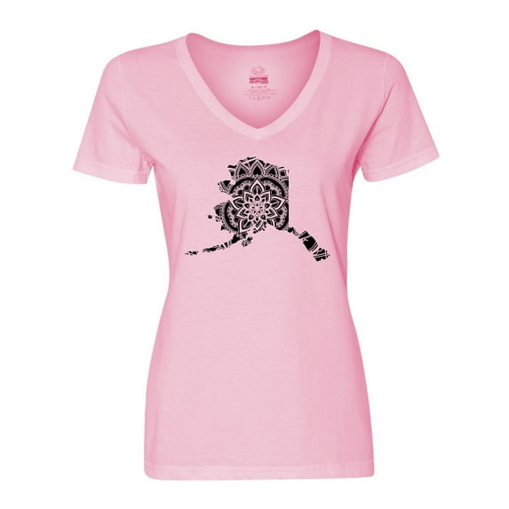 Inktastic Alaska Silhouette Mandala Women's V-Neck T-Shirt