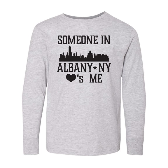 Inktastic Albany New York Skyline Someone Loves Me Long Sleeve Youth T-Shirt
