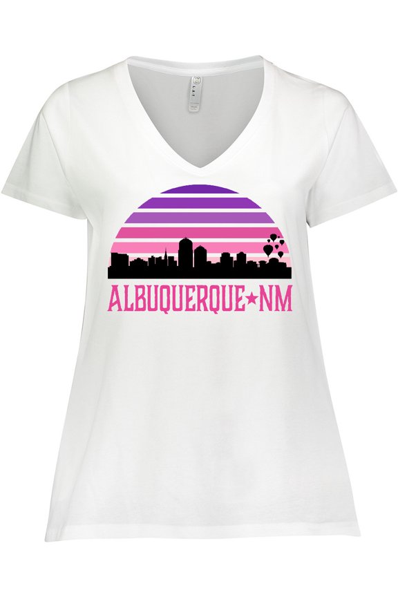 Albuquerque New Mexico Retro Sunset Skyline Women's Plus Size V-Neck T-Shirt