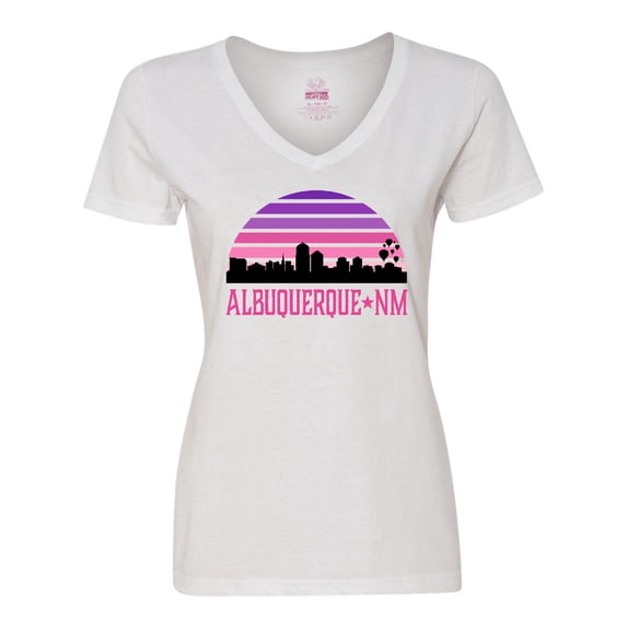 Inktastic Albuquerque New Mexico Retro Sunset Skyline Women's V-Neck T-Shirt
