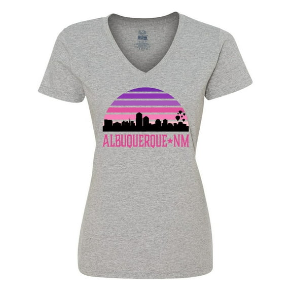 Inktastic Albuquerque New Mexico Retro Sunset Skyline Women's V-Neck T-Shirt
