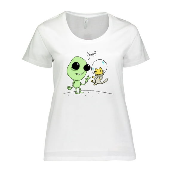 Inktastic Alien and Astronaut Kitty Cat Women's Plus Size T-Shirt