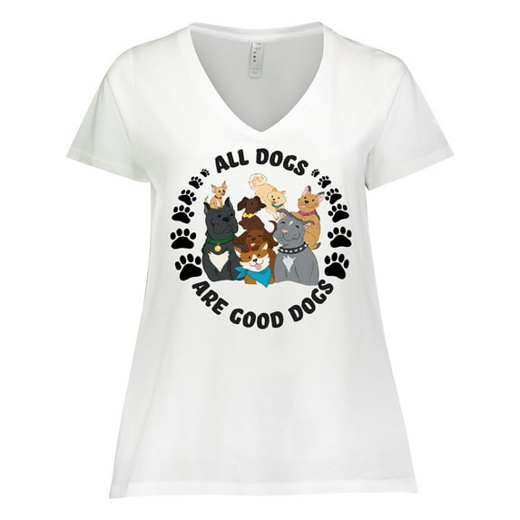 Inktastic All Dogs are Good Dogs with Cute Dog Family Women's Plus Size V-Neck T-Shirt
