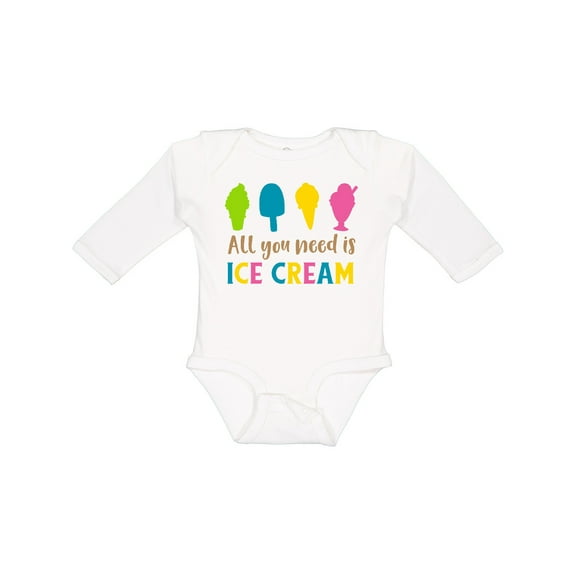 Inktastic All You Need Is Ice Cream - Blue Pink Yellow Green Boys or Girls Long Sleeve Baby Bodysuit