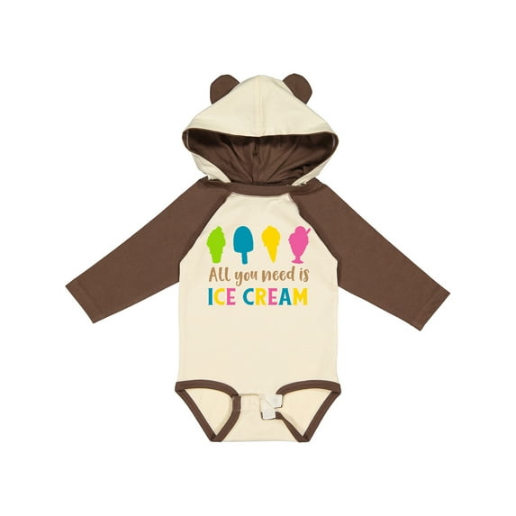 Inktastic All You Need Is Ice Cream - Blue Pink Yellow Green Boys or Girls Long Sleeve Baby Bodysuit
