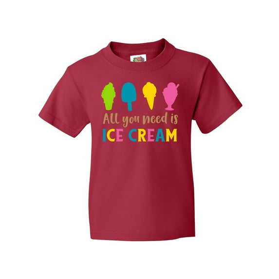 Inktastic All You Need Is Ice Cream - Blue Pink Yellow Green Youth T-Shirt