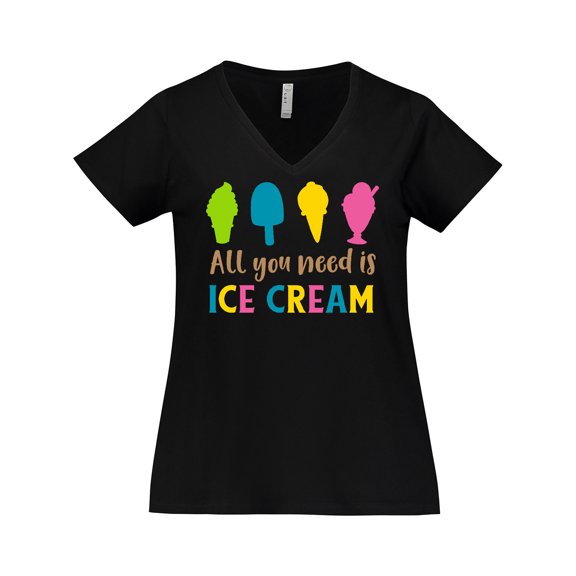 Inktastic All You Need is Ice Cream, Ice Cream Cone, Sundae Women's Plus Size V-Neck T-Shirt