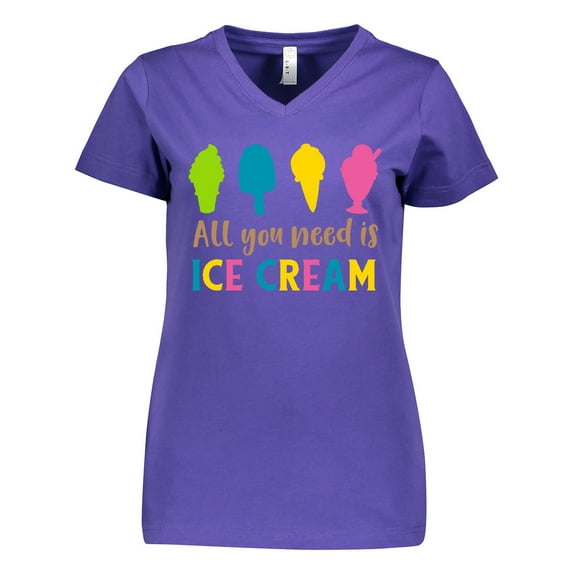 Inktastic All You Need is Ice Cream, Ice Cream Cone, Sundae Women's V-Neck T-Shirt