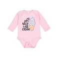 thumbnail image 1 of Inktastic All You Need is Ice Cream with Ice Cream Cone Boys or Girls Long Sleeve Baby Bodysuit, 1 of 5