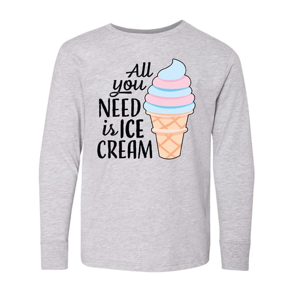 Inktastic All You Need is Ice Cream with Ice Cream Cone Long Sleeve Youth T-Shirt