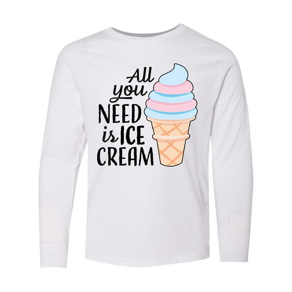 Inktastic All You Need is Ice Cream with Ice Cream Cone Long Sleeve Youth T-Shirt
