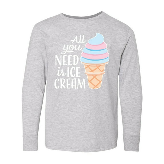 Inktastic All You Need is Ice Cream with Ice Cream Cone Long Sleeve Youth T-Shirt