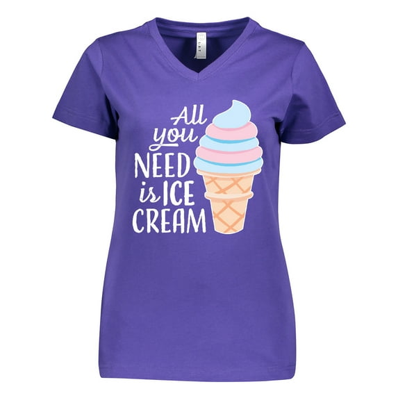 Inktastic All You Need is Ice Cream with Ice Cream Cone Women's V-Neck T-Shirt