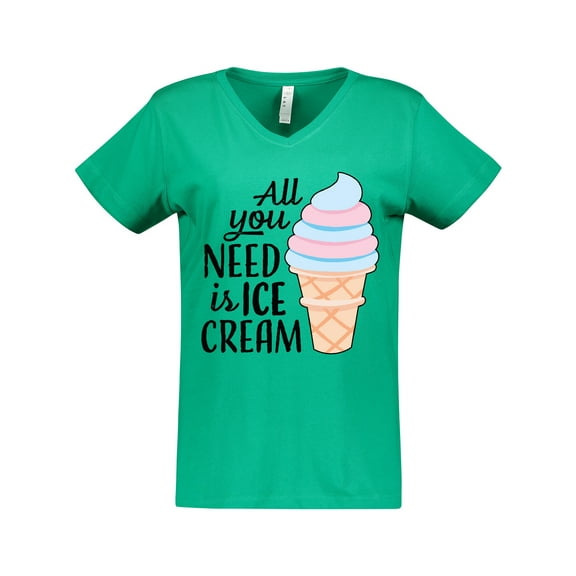 Inktastic All You Need is Ice Cream with Ice Cream Cone Women's V-Neck T-Shirt
