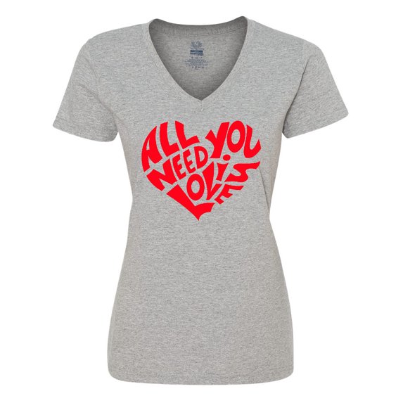 Inktastic All You Need is Love Red Heart Shape Women's V-Neck T-Shirt